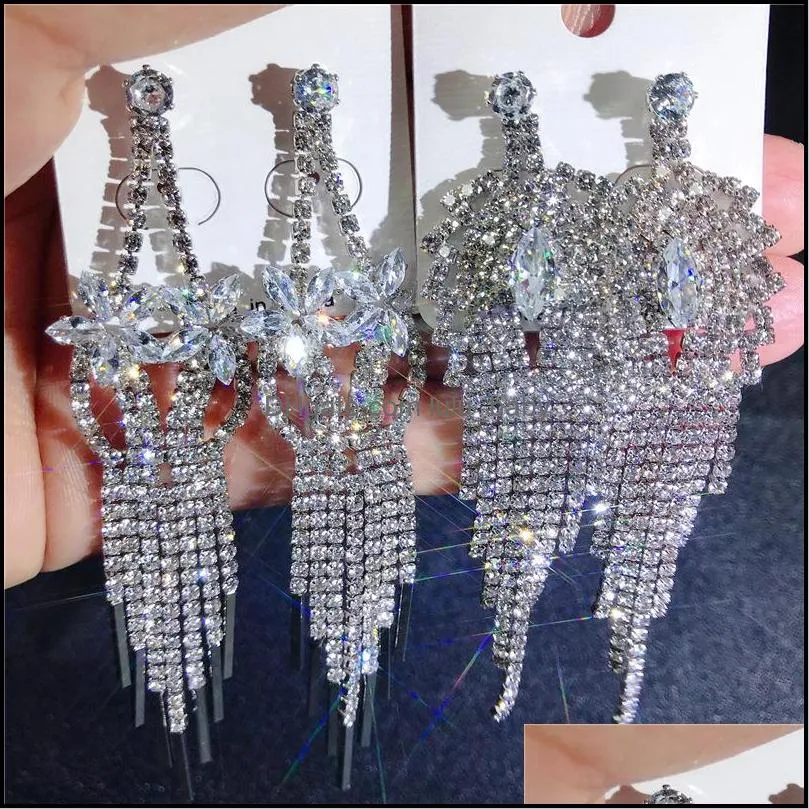 mix tassel earrings bling bling shine  rhinestone claw chain diamond exaggerated earrings boutique wholesales jewelry 11