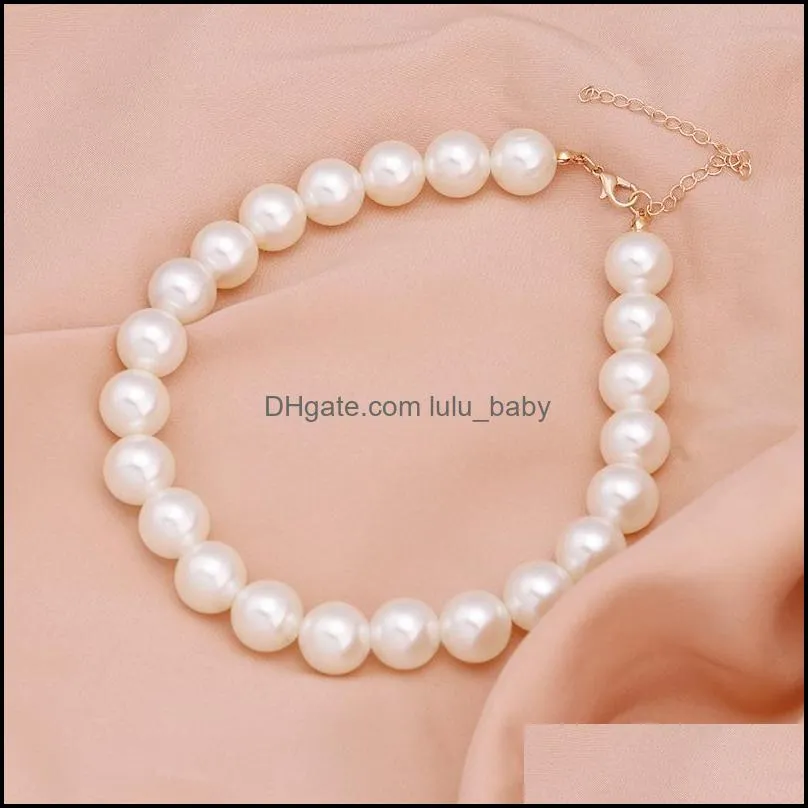 20pc elegant white imitation pearl choker necklace big round pearl wedding necklace for women charm fashion jewelry 551 q2