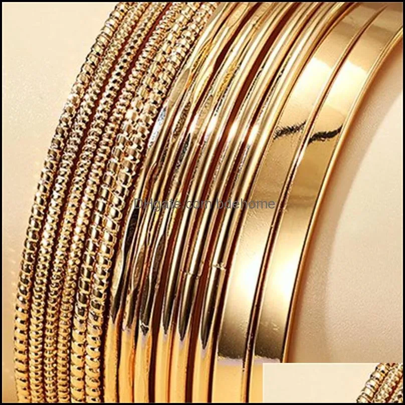 14pcs/sets punk gold color bracelets for women trendy alloy metal bangle bohemian jewelry accessories wholesale 440c3