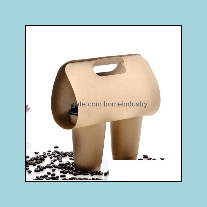 disposable kraft paper cup base handle holder eco friendly coffee milk tea cup tray takeaway drink packaging 50pcs/lot sk802