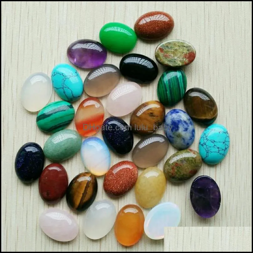 natural stone assorted oval flat base cab cabochon cystal loose beads for necklace earrings jewelry & clothes accessories making wholesale