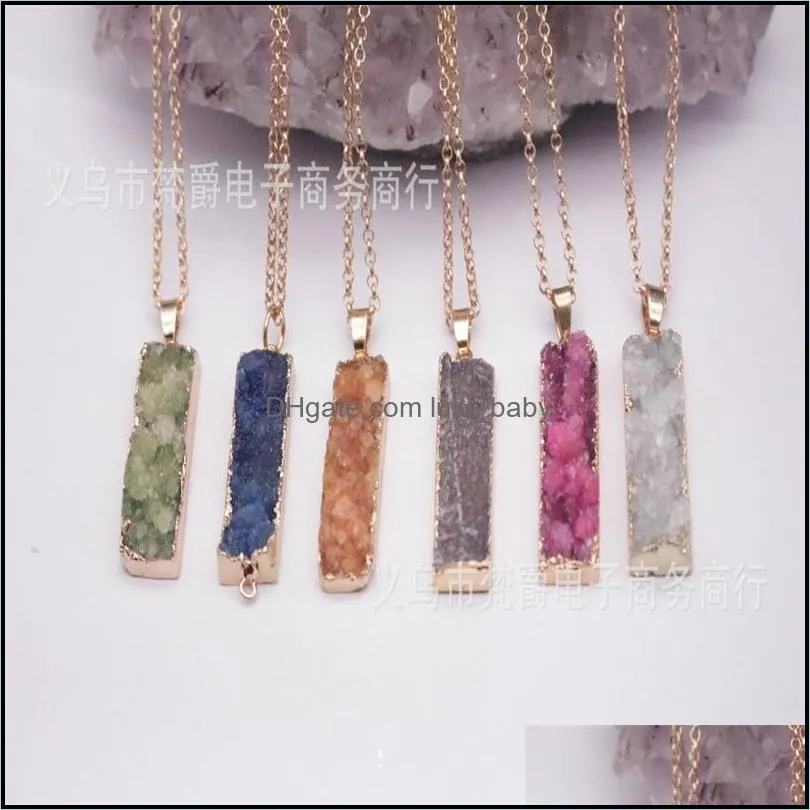 jln geode druzy long bar long rectangle agate pendant genuine gemstone natural agate pendant with brass chain necklace 37 w2