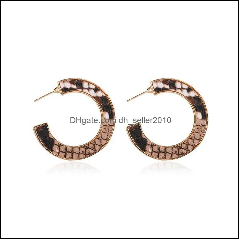 vintage geometric leather earrings for women fashion snake pattern leopard print circle female party jewelry stud 1262 b3