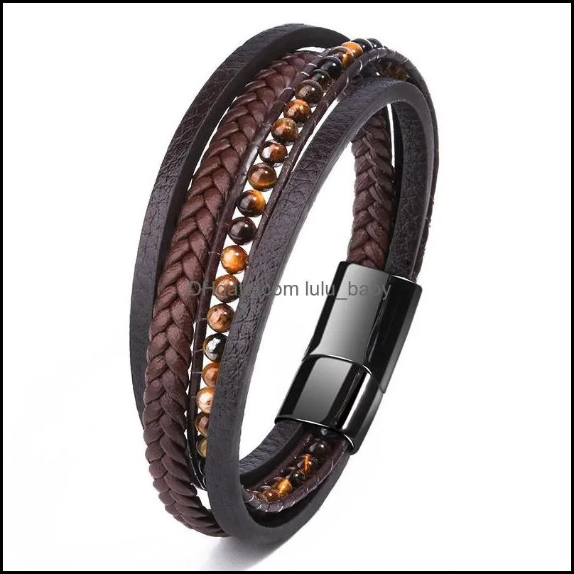 men fashion classic business tennis bracelet casual handmade creative glossy metal multilayer leather bracelets 20220302 t2