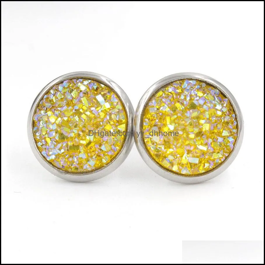 fashion resin stainless steel earings drusy druzy earrings jewelry women party gift dress candy colors