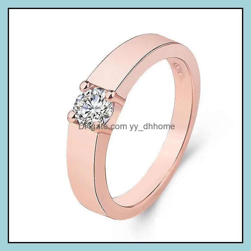 fashionable and generous rose gold-plated rhodium-plated ring couple ring classic 4-claw fashion men and women couple rings