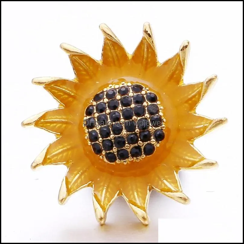 rhinestone gadget gold 18mm snap button clasp sunflower charms for snaps diy jewelry findings suppliers gift