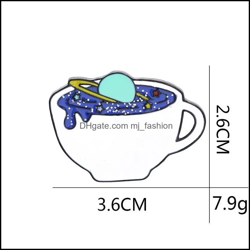cup galactic planet blue white beautiful special enamel cartoon brooch creative lapels denim badges gifts pins 1880 t2