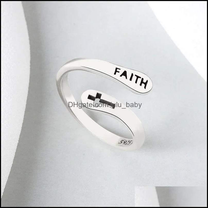 real 925 sterling silver rings for women vintage faith cross letters round engagement rings silver 925 jewelry anillos mujer 1466 q2