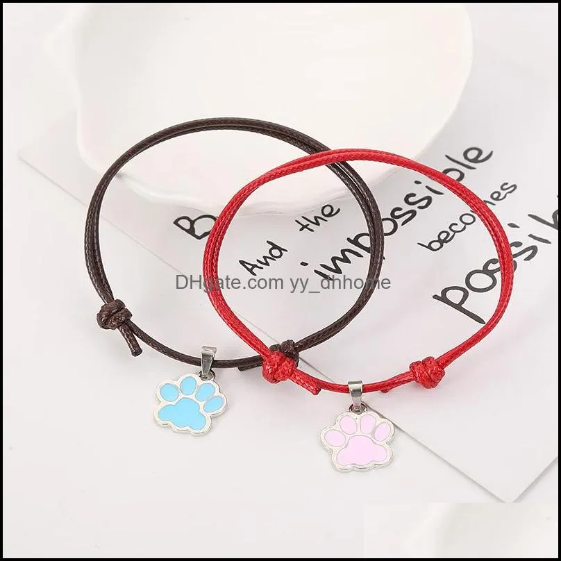 simple and cute footprint drip oil woven bracelet student couple adjustable bracelet