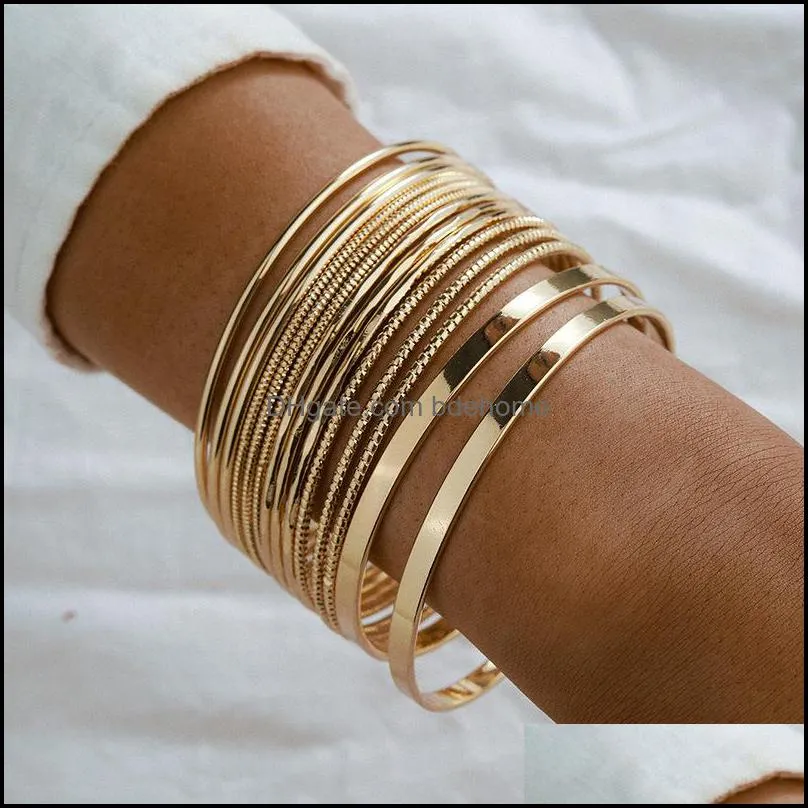 14pcs/sets punk gold color bracelets for women trendy alloy metal bangle bohemian jewelry accessories wholesale 440c3
