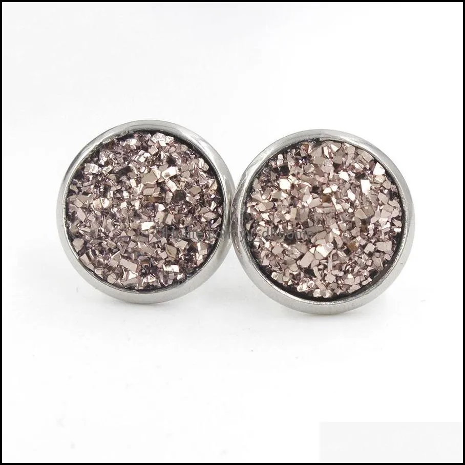 fashion resin stainless steel earings drusy druzy earrings jewelry women party gift dress candy colors