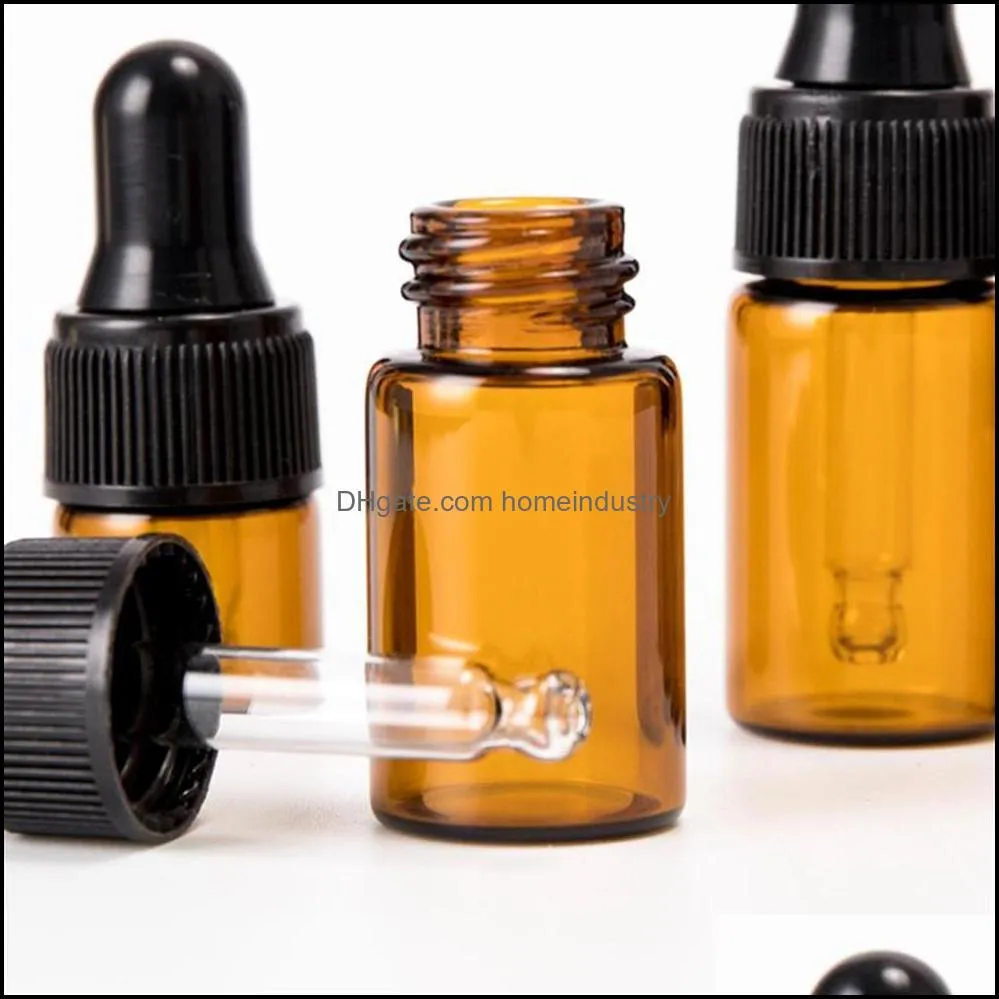 storage bottles & jars 1 2 3 5 ml refillable tea tree oil  perfume container amber glass dropper bottle liquid pipette294z