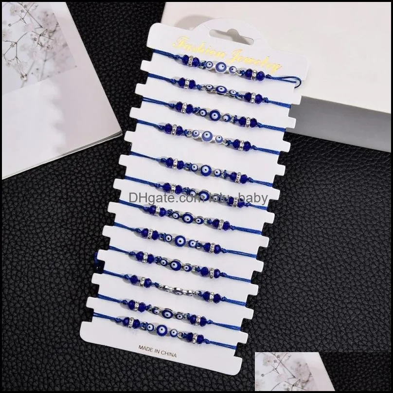 couples women 12pcs/sets blue turkish evil eye charms bracelets crystal bead adjustable rope chain anklets child girl jewelry1 529 q2