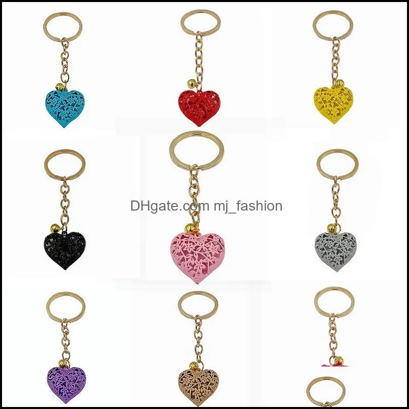 20pcs/lot wholesale hollow heart keychains fashion charm cute purse bag pendant car keyring chain ornaments gift keychains t200804 655