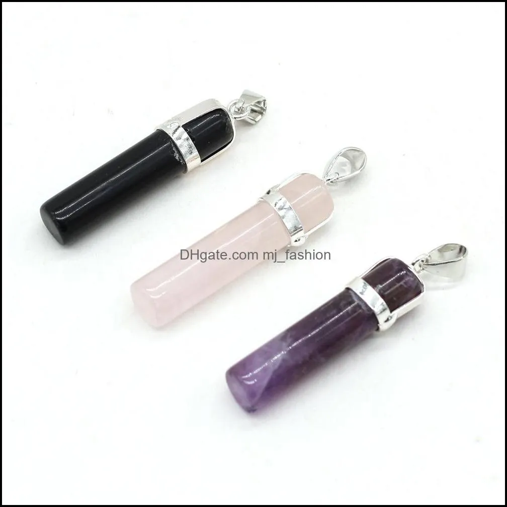 natural stone pendant cylinder column reiki healing chakra rose quartz amethysts point pendulo charms for necklace making