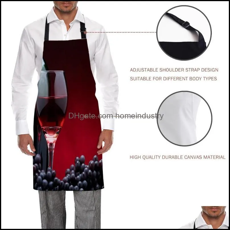 aprons red wine grape fruit printed kitchen cooking baking canvas sleeveless for women man kids home delantal cocina