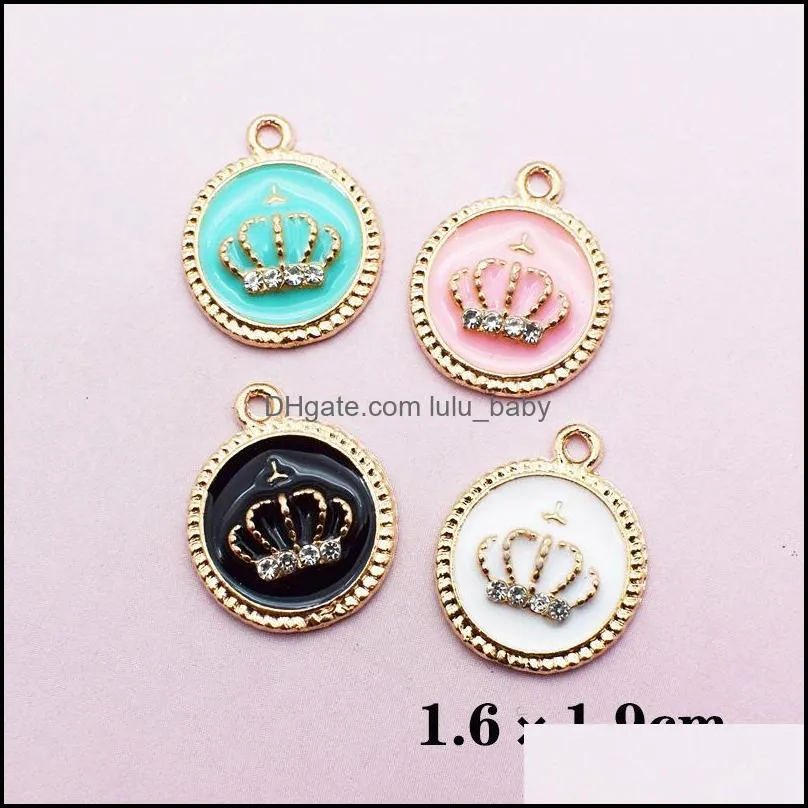 100pcs gold tone 17*20mm enamel crown charms oil drop crystal crown pendant fit bracelet diy fashion jewelry accessories 656 t2