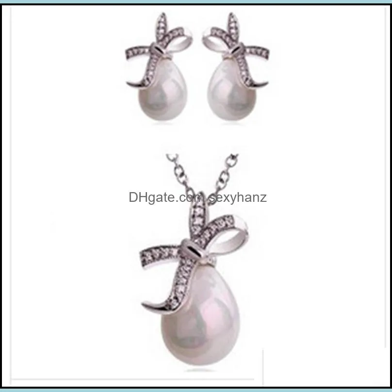 the most popular crystal pearl butterfly necklace and earrings sets south korea fashion pearl jewelry sets for women 7 d3