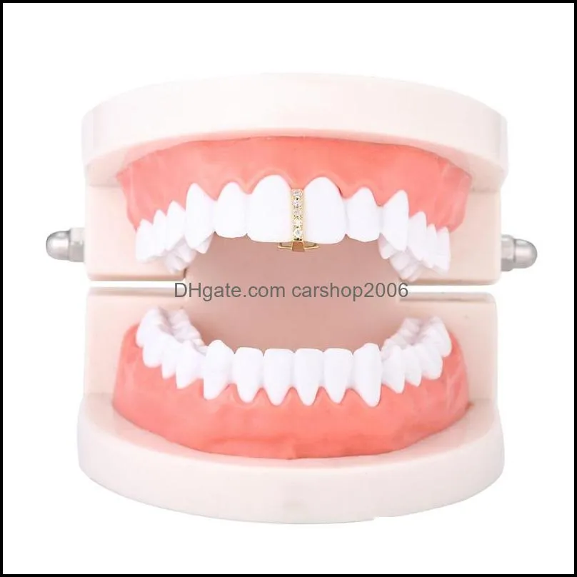 new silver gold plated cross hip hop cz single teeth grillz cap top grill for halloween fashion party jewelry69 q2