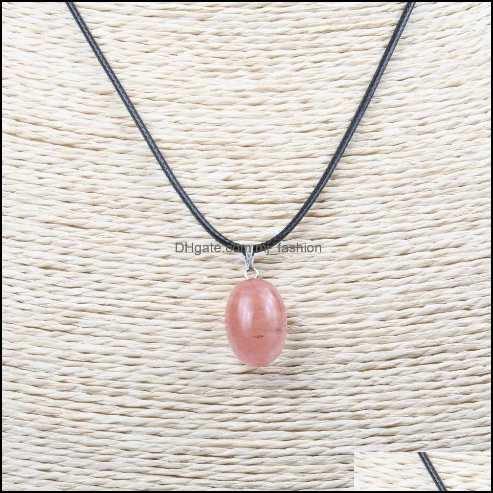 natural stone crystal quartz opal oval water drop pendant & necklace leather chains for men women fashion jewelry