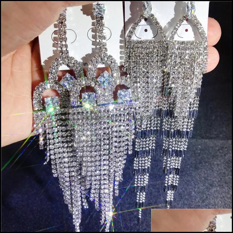 mix tassel earrings bling bling shine  rhinestone claw chain diamond exaggerated earrings boutique wholesales jewelry 11