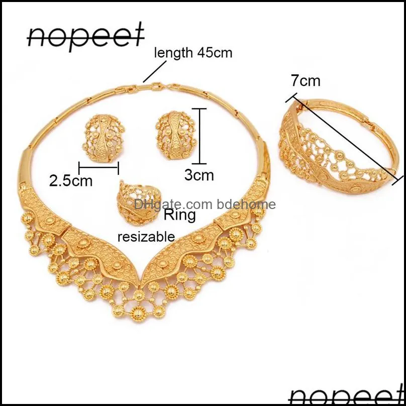 luxury jewelry sets for women dubai wedding gold color necklace earrings bracelet ring bridal indian nigeria african gifts set 2221 t2