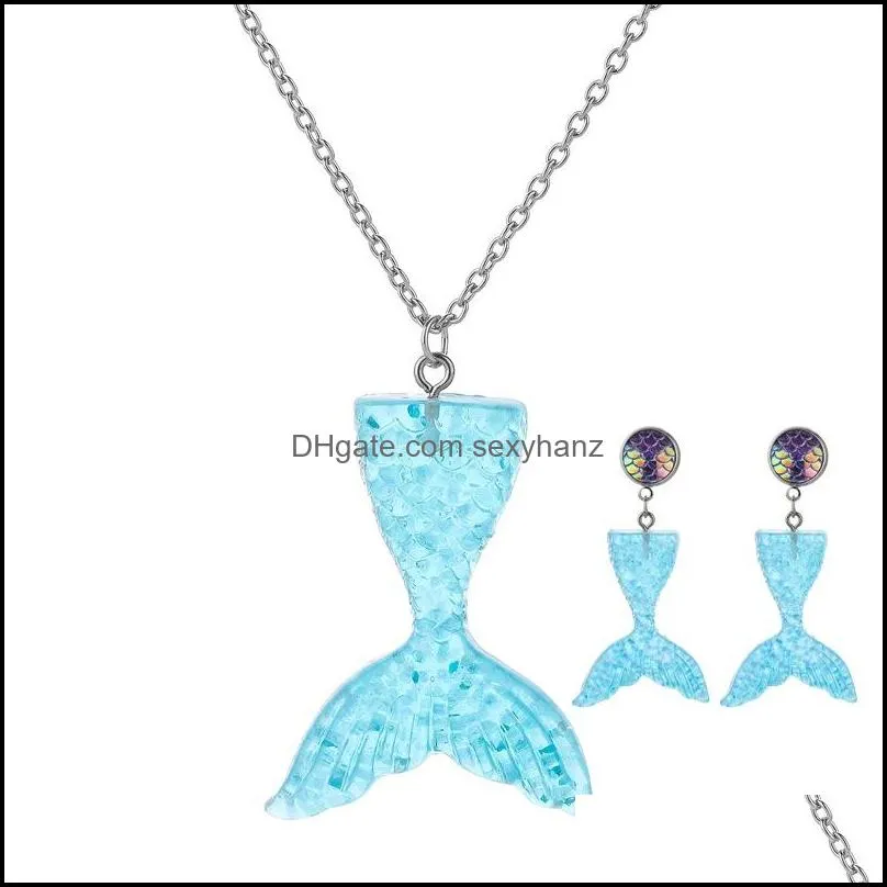 earrings & necklace 2pcs fashion mermaid fish tail pendant trend wild temperament senior casual simple birthday gift accessories 36 e3