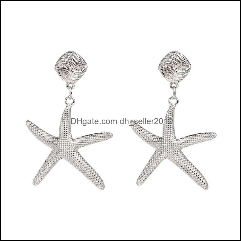 dangle & chandelier fashion 2021 big exaggerated shiny star drop earrings for women summer sea starfish metal statement gift 140c3