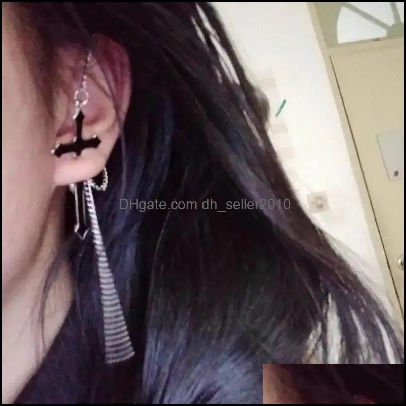 dangle & chandelier 1pc punk hip hop jewelry spike cross ear cuff wrap long chain piercing earring european style women party 3662 q2