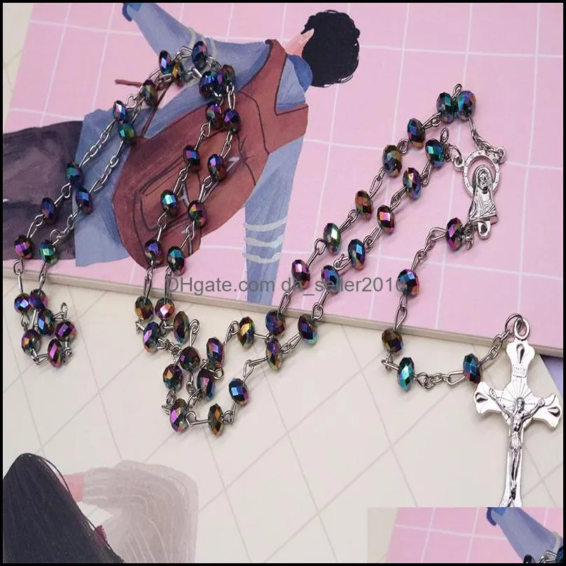 24pcs wholesale/6mm crystal rosary necklaces catholic holy land cross prayer necklace 416 h1