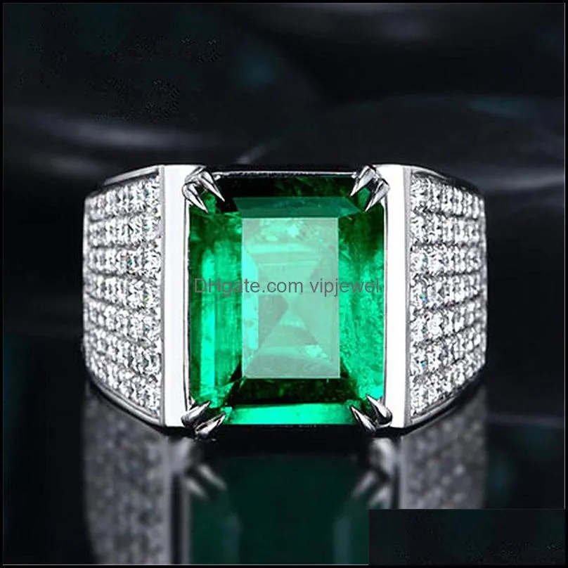 natural emerald luxury ring for men 18k platinum plated diamond ring emerald zircon treasure open silver rings