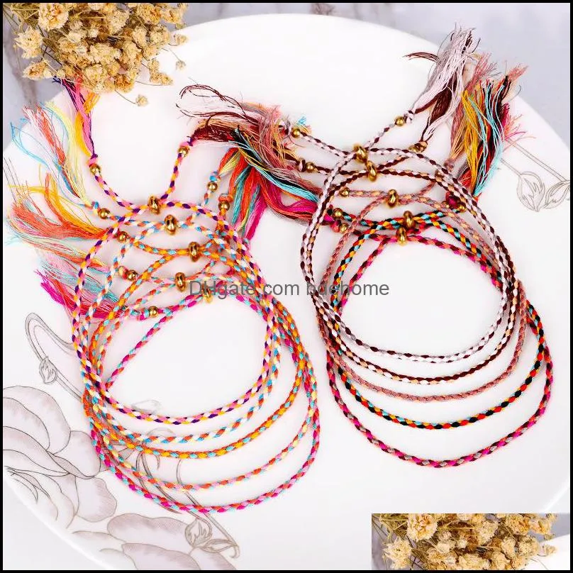 handmade braided chain bracelets men women lucky jewelry twisted thread tibetan cotton rope copper bead tassel wristbands adjustable 3473
