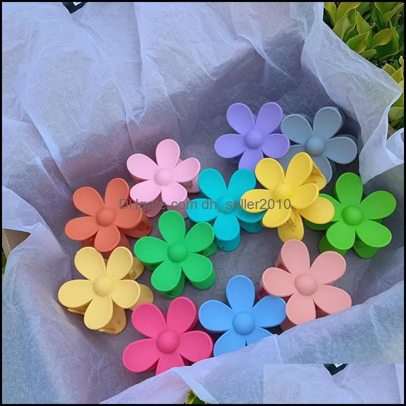 7.5cm solid color flower shaped hair claws frosted hair clip for women ponytail barrettes girls candy colors hair accessories 5245 q2