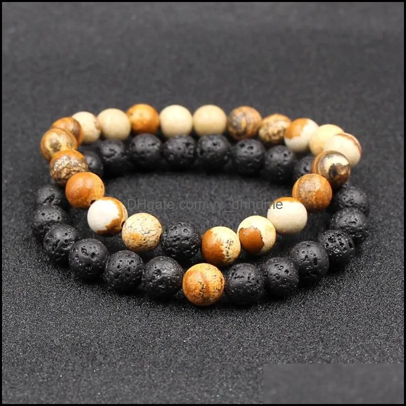 lava natural stone beaded bracelets best friend 2pcs/set classic couples distance charm lovers couple bead bracelet