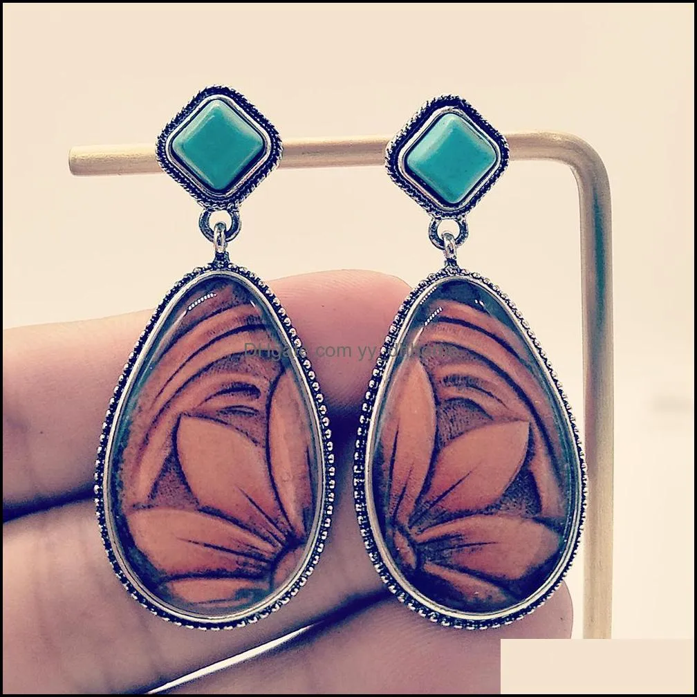 ethnic boho drop dangle earring vintage turquoises stone pendant long earring for women bijoux femme gifts turquoises earrings