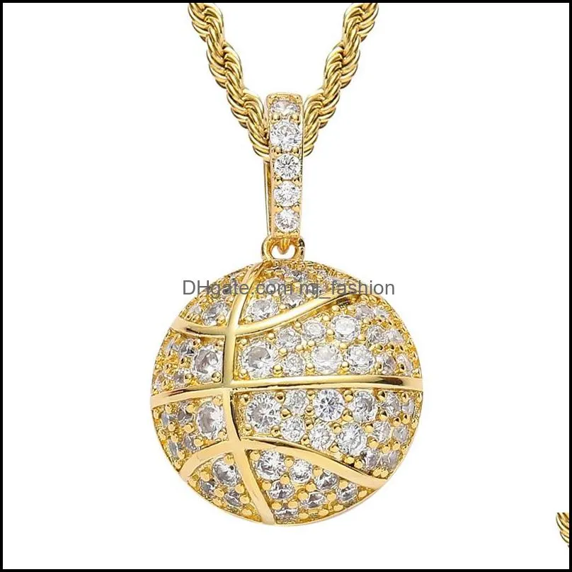 18k gold cubic zirconia basketball football necklace 60cm golden chains jewelry set copper diamond hip hop sport football pendant rap 1940