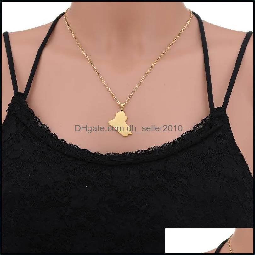 stainless steel necklace republic of iraq map personalized geometric clavicle chain woman pendant necklaces jewelry 20211223 t2