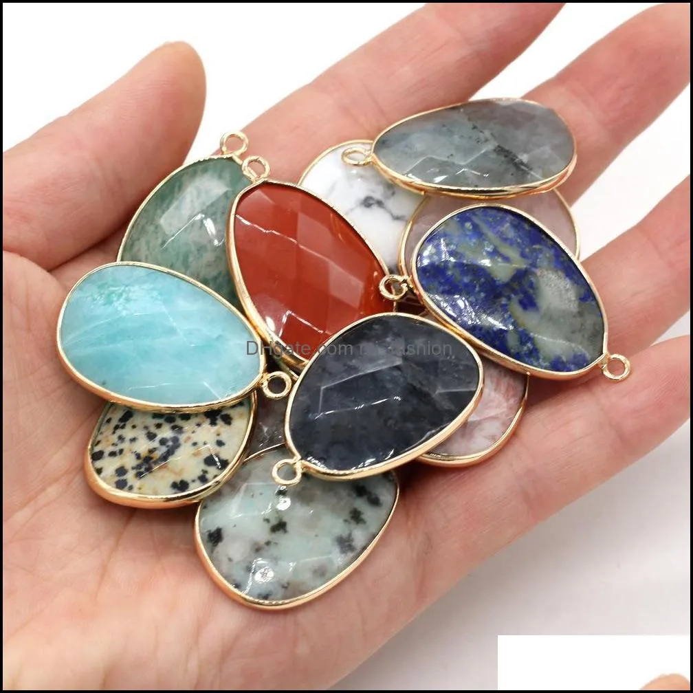 healing natural stone pendant irregular drop faceted lapis lazuli crystal agate chakra pendulum for diy necklaces women reiki jewelry