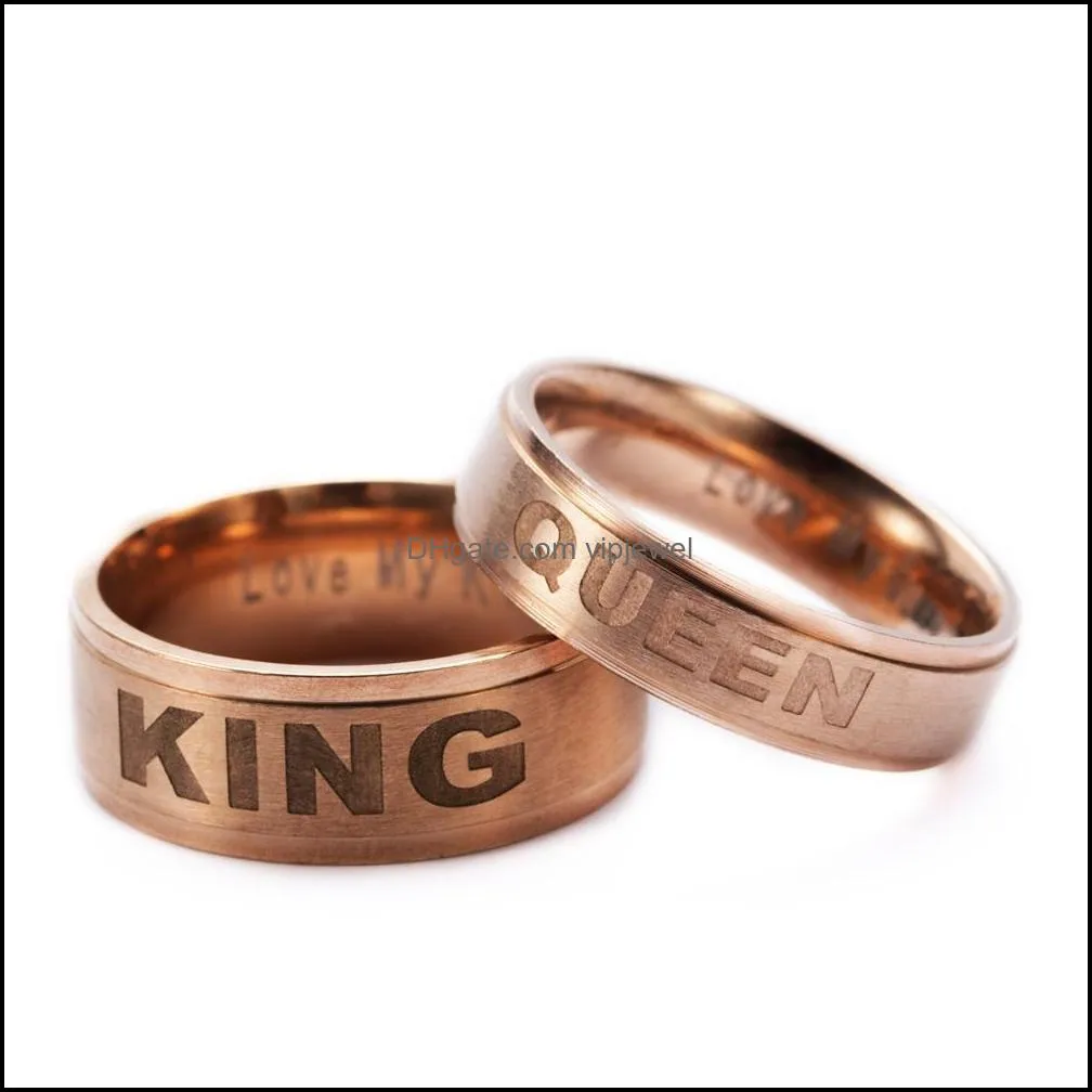 stainless steel jewelry letters king queen ring titanium steel crown couple finger ring