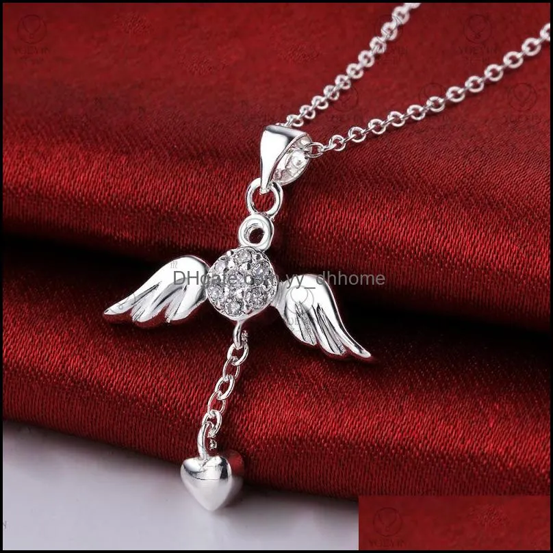 necklaces designer cz diamond wholesale fashion jewelry 925 sterling silver chain x`mas gift girl angel wings heart love pendants