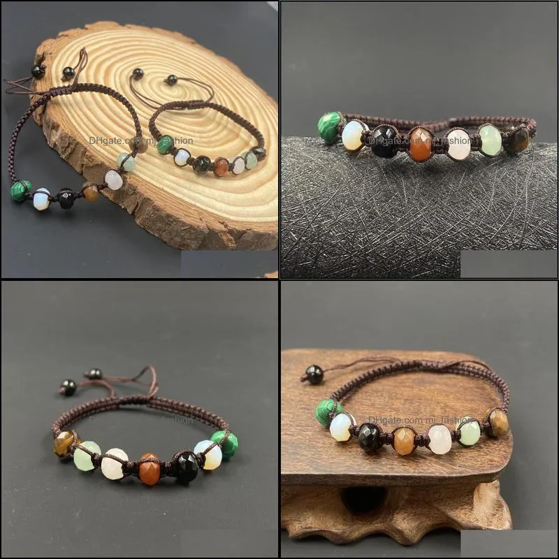 handmade seven chakras beaded braided stone bracelet brown rope hand strings for women friendship craft