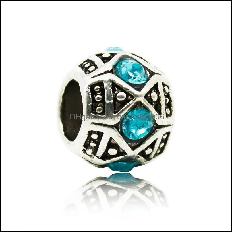 alloy space charm bead side crystal rhinestone big hole fashion women jewelry european style for pandora bracelet 47 w2