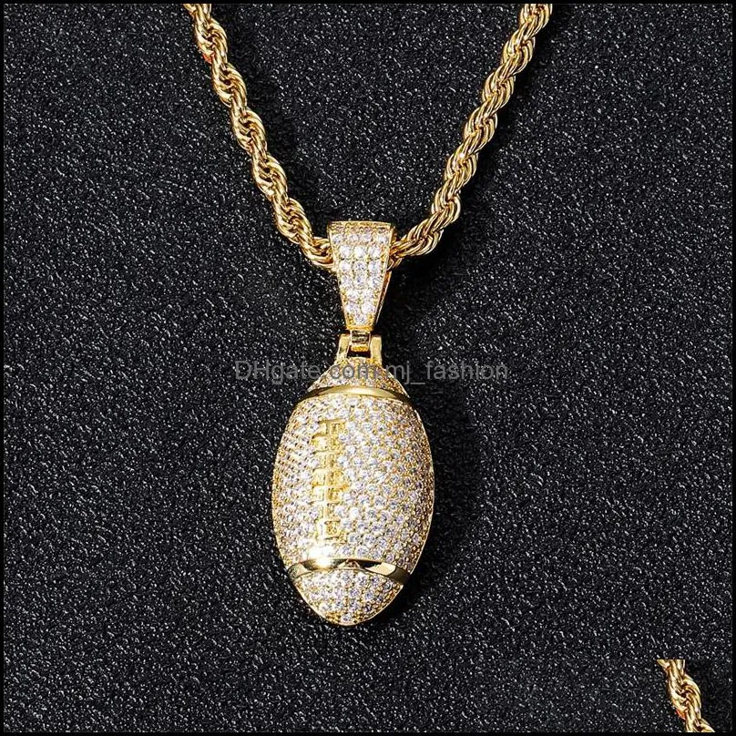 18k gold cubic zirconia basketball football necklace 60cm golden chains jewelry set copper diamond hip hop sport football pendant rap 1940