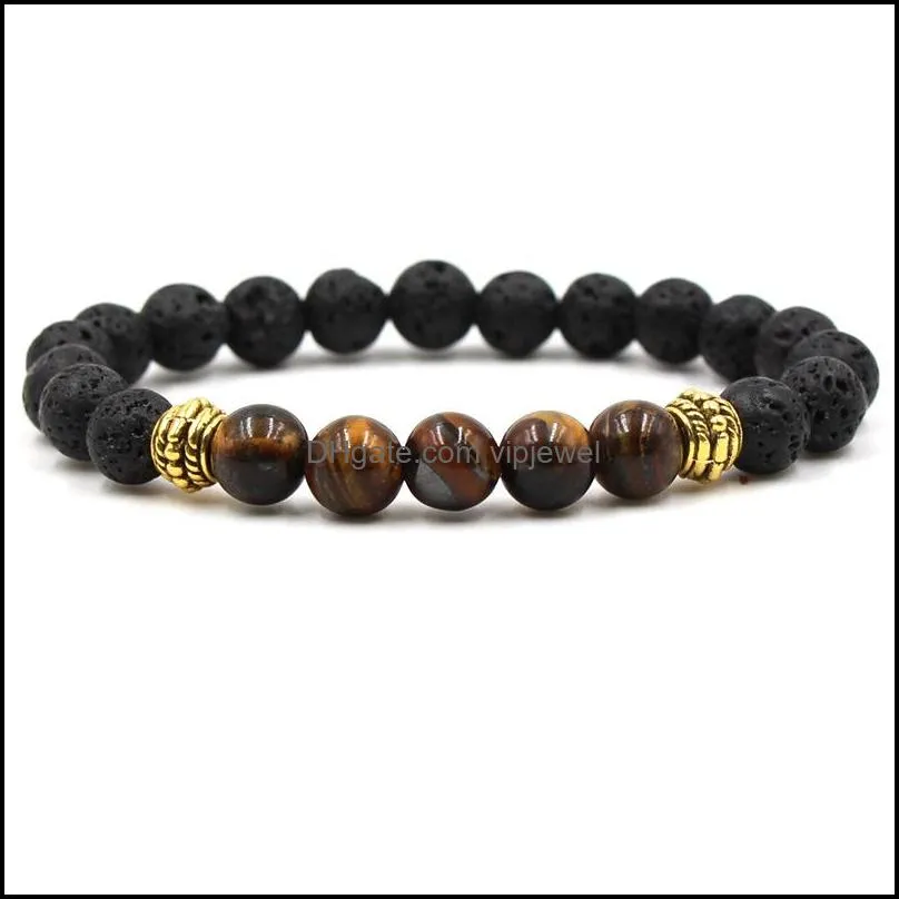 natural tiger eye black lava stone beads  oil diffuser bracelet weathering agate stones elastic bracelet