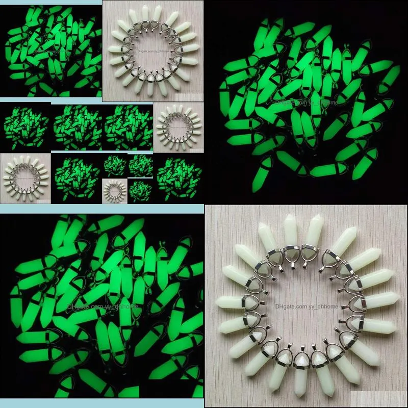 fashion green luminous charms hexagonal prism point pendants for necklace jewelry making