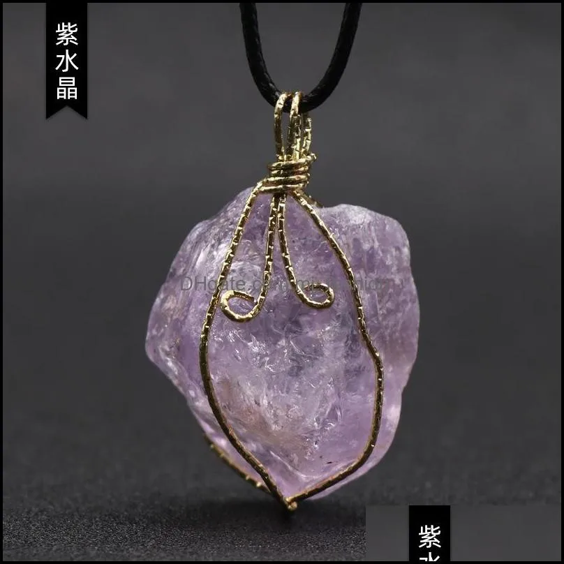 gold wire wrap raw healing reiki stone pendant women jade crystal semi-precious gem necklace energy jewelry