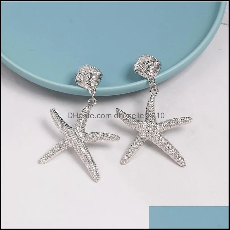 dangle & chandelier fashion 2021 big exaggerated shiny star drop earrings for women summer sea starfish metal statement gift 140c3