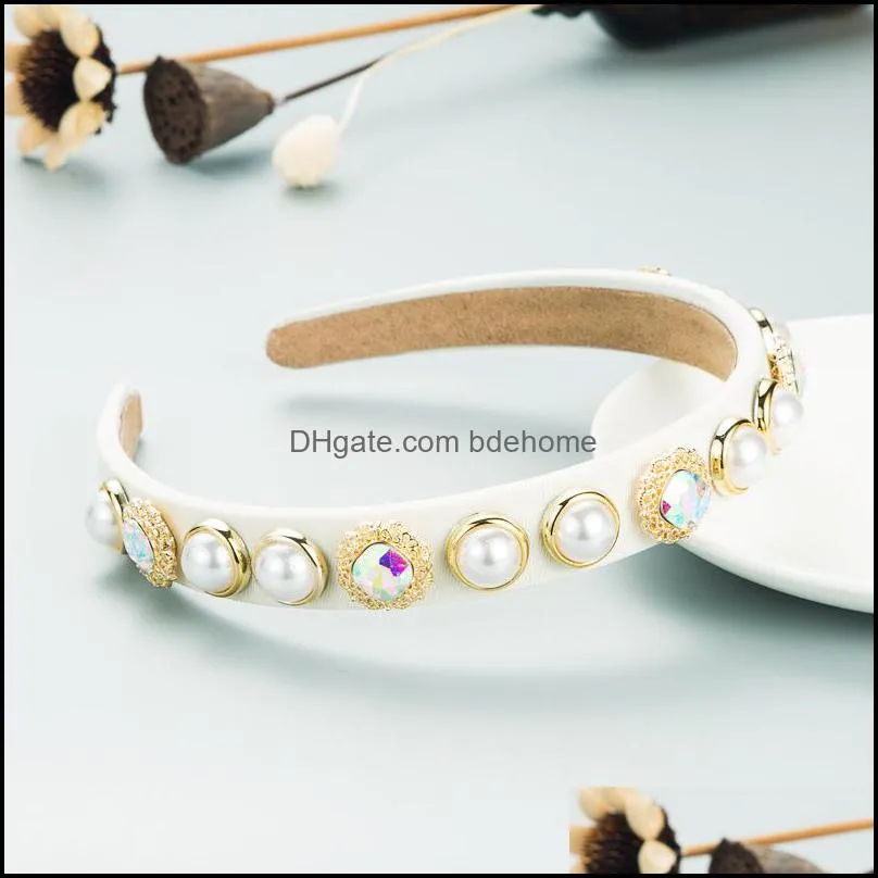 fashion women headband pearls rhinestone hairband handmade baroque headwear girls hair accessories 990 b3