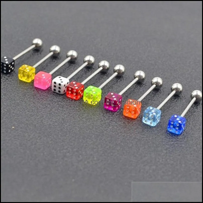 stainless steel dice colorful tongue/nipple rings bars body piercing jewelry free shippment body jewelry 14gx19mm 145 h1